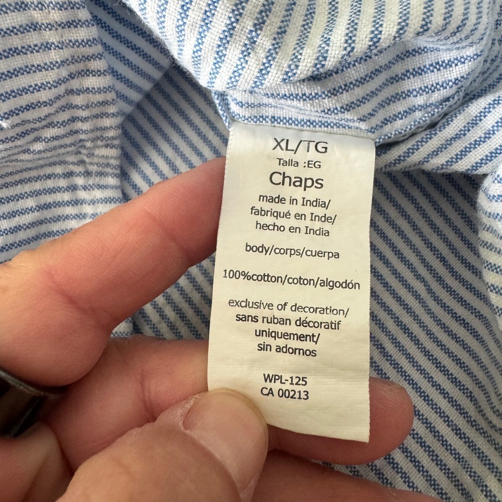 Chaps Coastland Wash Men XL Lot 2 Oxford Cotton Striped Blue White Soild Blue - Picture 3 of 12